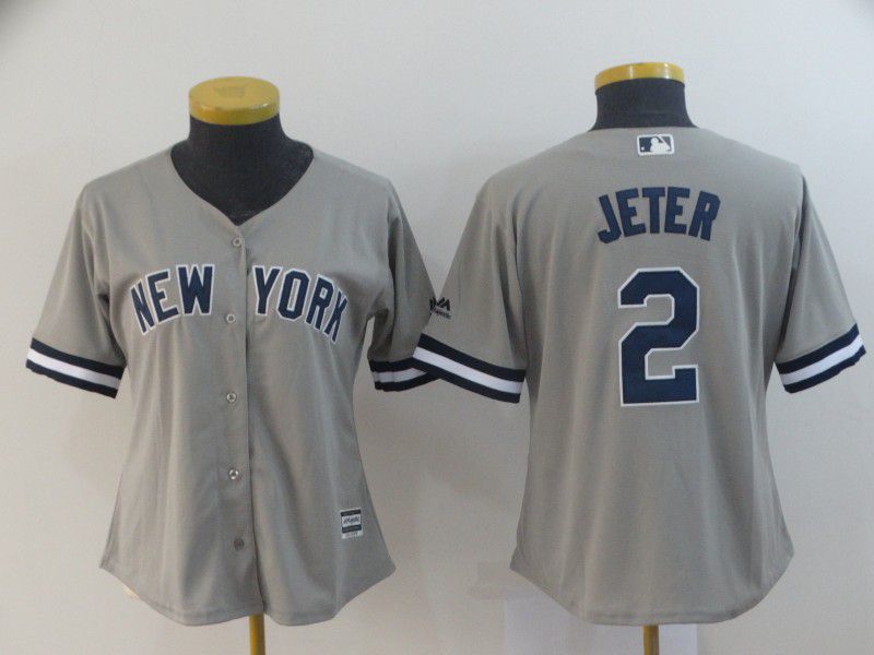 Women New York Yankees #2 Jeter Grey MLB Jerseys